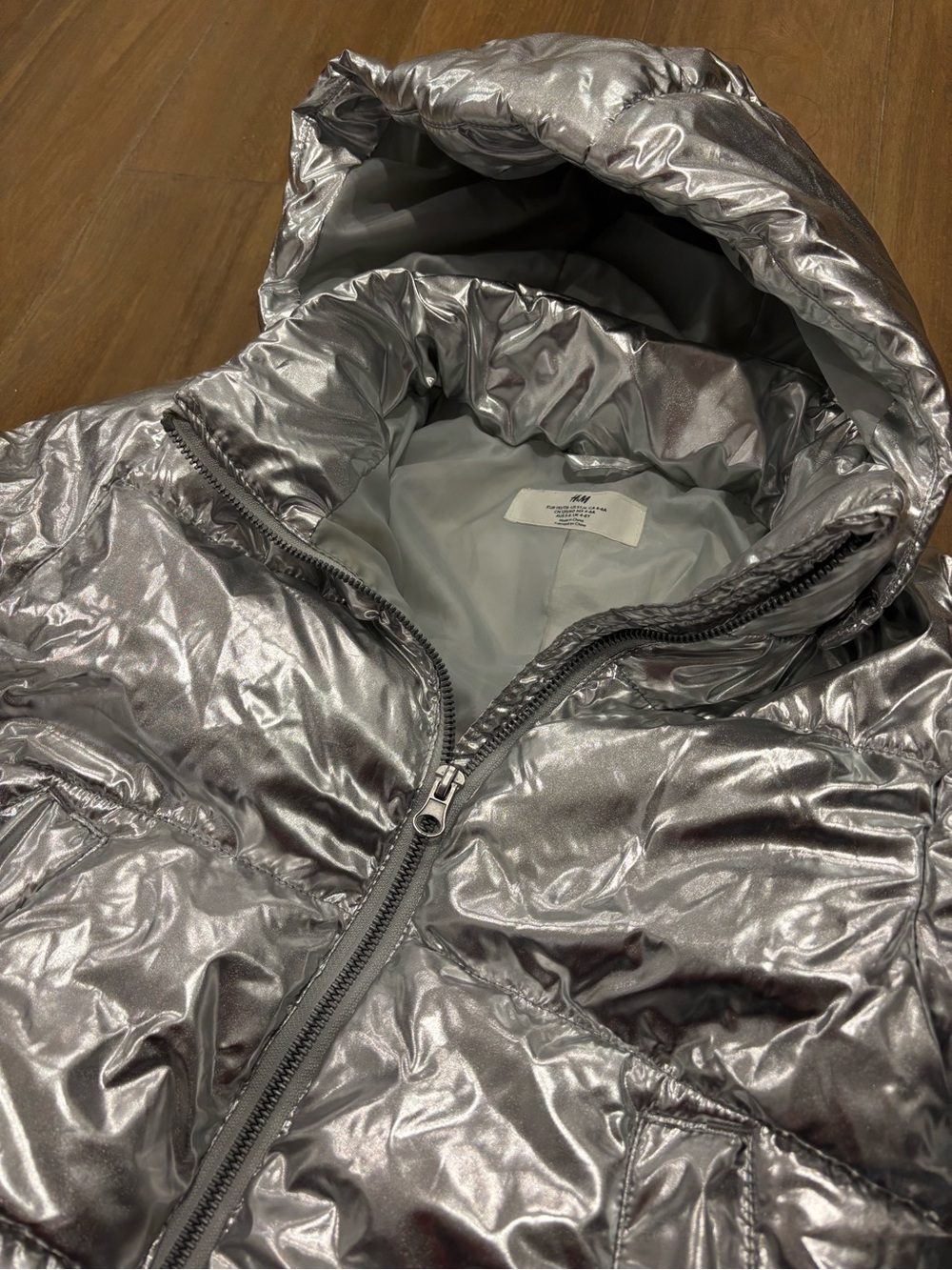 H&M Kids Metallic Silver Hooded Puffer Jacket